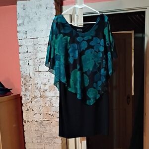 Enfocus Studio Black Dress with Teal Floral Design